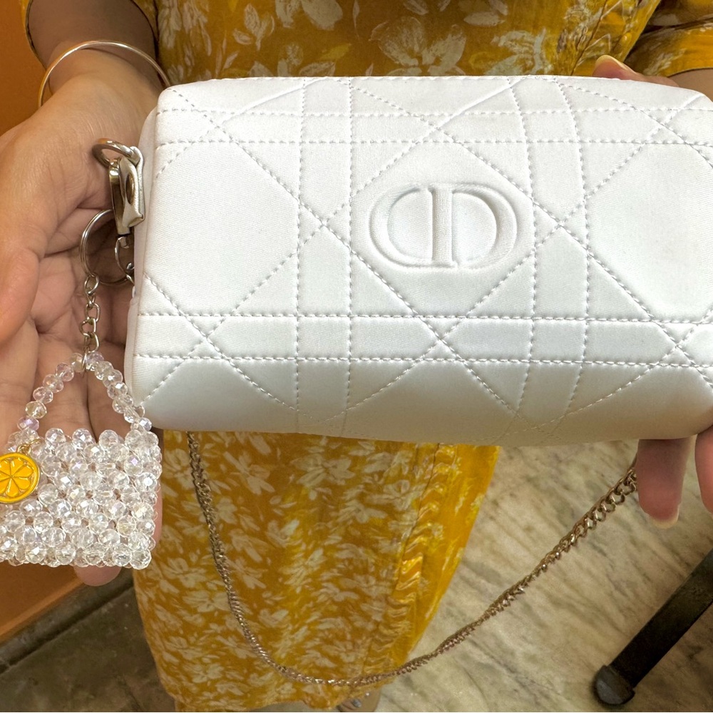 Original Dior Trousseau pouch  with Silver chain and beautiful white stone charm - Picture 14 of 16